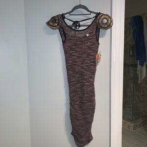 NWT Apple Bodycon Dress w/ Ruching & Gold Sequins